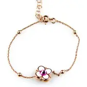 Sophie model Bambi armband in zilver roze verguld met bloem roze email