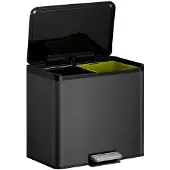 EKO Essential Recycler pedaalemmer, 2 x 15 liter, roestvrij staal, vingerafdrukbestendig, stay-open functie, B 462 x D 338 x H 411 mm, zwart
