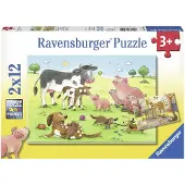 Ravensburger 2 x 12-delige kinderpuzzel: Gelukkige dierenfamilies, artikelnummer 07590