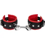 XX-Dreamtoys - Gevoerde Lederen Handboeien - Rood / Zwart