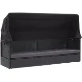 vidaXL Loungebank met luifel poly rattan zwart