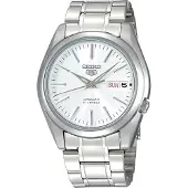Seiko automatisch zilver heren horloge met witte wijzerplaat & roestvrij stalen band