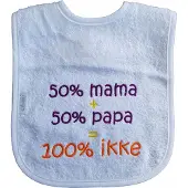 Funnies Witte slab met "50% mama + 50% papa = 100% ikke"