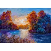 Karo-art Schilderij - Herfst op de rivier - Print op canvas , Multikleur , 3 maten , Premium print