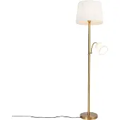 QAZQA Klassieke vloerlamp brons stoffen kap wit met leeslamp - Retro