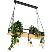 QAZQA Industriële hanglamp zwart met hout 5-lichts - Shelf