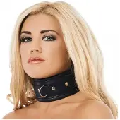 Rimba - Brede En Gevoerde Leren collar Met D-ring Zwart