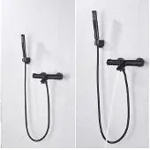 Saniclear Nero mat zwarte badkraan thermostatisch met handdouche set