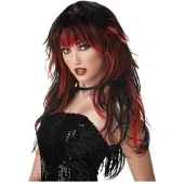 Vegaoo Zwarte en rode gothic pruik