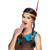 Vegaoo - Indianen pruik met veer voor volwassenen - Zwart - One Size