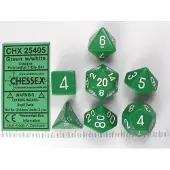 Chessex Opaak Groen wit Polydice Dobbelsteenset 7 stuks.