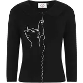Dancing Days Banned Cat Scallop Collar 40's Cardigan Zwart