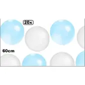 Themaparty 20x Super ballon 60cm blauw/wit - Festival thema feest huwelijk fun verjaardag party ballonnen