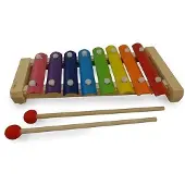 Playwood Metalofoon xylofoon 8 toons natural; hout met metalen toetsen in regenboogkleuren