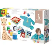 SES Creative - Sophie la Girafe - Vingerverf Set met Kliederschort - 4 kleuren vingerverf - inclusief verfschort, papier en overlegvellen - glutenvrij - makkelijk uitwasbaar - vingerverf vanaf 1 jaar