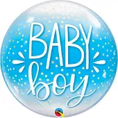 Qualatex ballon SINGLE BUBBLE BABY BOY BLUE CONFETTI & DOTS - 55CM