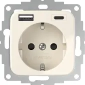 USB 2U-449382 Geaard stopcontact Aanraakbeveiliging, Met -laaduitgang IP20 Crèmewit (glanzend)