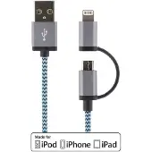 Deltaco Mob. Telefonkabel USB-MicroUSB+Lightning, 1,0m, blau