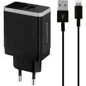 Mobiparts Thuislader Dual USB 4.8A Lightning Zwart
