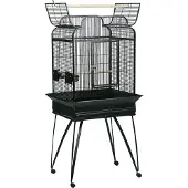 Flamingo Vogelkooi – Papegaaienkooi Lorre Antraciet 66x51x164cm – stevige metalen kooi met open dak, opvangrand & houten zitstokken