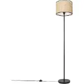 QAZQA Landelijke vloerlamp zwart met rotan kap - Kata