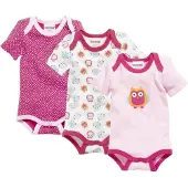 Schnizler romper Uil korte mouw roze/wit 3 stuks