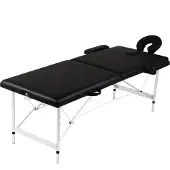 vidaXL Massagetafel met 2 zones inklapbaar aluminum frame zwart