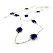 Sophie Zilveren halsketting halssnoer collier Model Hexagon gezet met donkerblauwe stenen