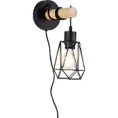QAZQA Landelijke wandlamp zwart met hout - Dami Frame
