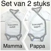 Petit villain Unisex Baby Rompertje - Pappa's Kanjer / Mamma's Knuffel - Maat 56 - set van 2