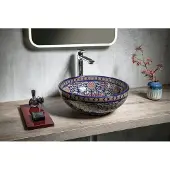 Sapho Priori keramische ronde waskom 40cm paars met ornamenten