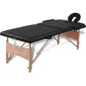 vidaXL Inklapbare massagetafel 2 zones met houten frame (zwart)