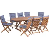 Beliani MAUI - Tuinset voor 8 - Lichte houtkleur/Blauw - Acaciahout