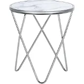 Beliani MERIDIAN - Bijzettafel - Wit/Zilver - Veiligheidsglas