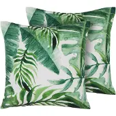 Beliani Decoratieve kussens, Tuinkussen groen met bladmotief 45 x 45 cm Set van 2 PAVELLI (45 x 45 cm)