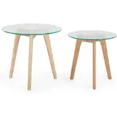 Beliani MISSOURI - Salontafel set - Lichte houtkleur - Glas