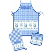 Matix Keuken textiel set | Keukenschort met ovenwant en pannenlap | Blauw /wit geruit | Holland