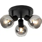 QAZQA Plafondlamp zwart 35 cm met smoke glas 3-lichts - Vidro