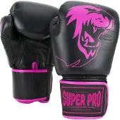 Super Pro Combat Gear Warrior Lederen (Kick)Bokshandschoenen - Zwart/Roze - 8 oz