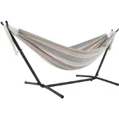 VIVERE Combo Sunbrella hangmat met standaard (280 cm) (Kleur: wit/beige/grijs)