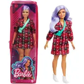 Mattel Fashionistas Poppen #157, Curvy met Lavendel Haar in Rood Geruite Jurk