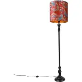 QAZQA Vloerlamp zwart met kap pauw rood 40 cm - Classico