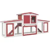 vidaXL Konijnenhok voor buiten groot 201x45x85 cm hout rood en wit