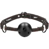 Ouch! Ouch Ball Gag met gaatjes - Met Ruwe Denim Bandjes - Zwart