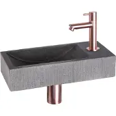 Differnz Ribble fonteinset natuursteen bombai black met rechte kraan rood koper