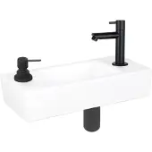 Differnz Sapon fonteinset - 42.5x18.5x9cm - Rechthoek - 1 kraangat - Zwart mat - Keramiek Wit