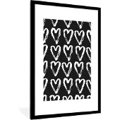 PosterMonkey Fotolijst incl. Poster - Hart - Zwart - Wit - Patronen - 60x90 cm - Posterlijst