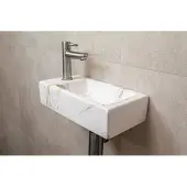 Mueller Mini Apa fonteinset links met wit marmeren fontein en RVS kraan