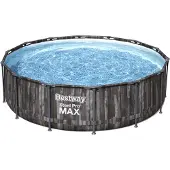 Bestway Steel Pro MAX framezwembad 427x107, houtimitatie, 14FT, 5-in-1 + pomp + ladder