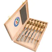 KIRSCHEN Steekbeitelset | 6,10,12,16,20,26 mm | heft van wit beukenhout Ulm vorm | 6-delig | houten kist | 1 stuk - 1101000 - 1101000
